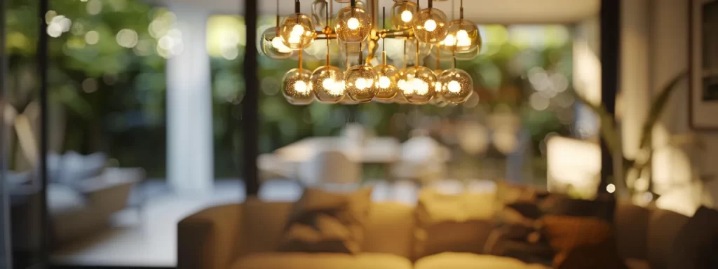 a modern, sleek chandelier hanging elegantly in a well-lit room.