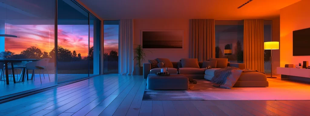 a modern living room with sleek, futuristic smart lighting controls illuminating the space.