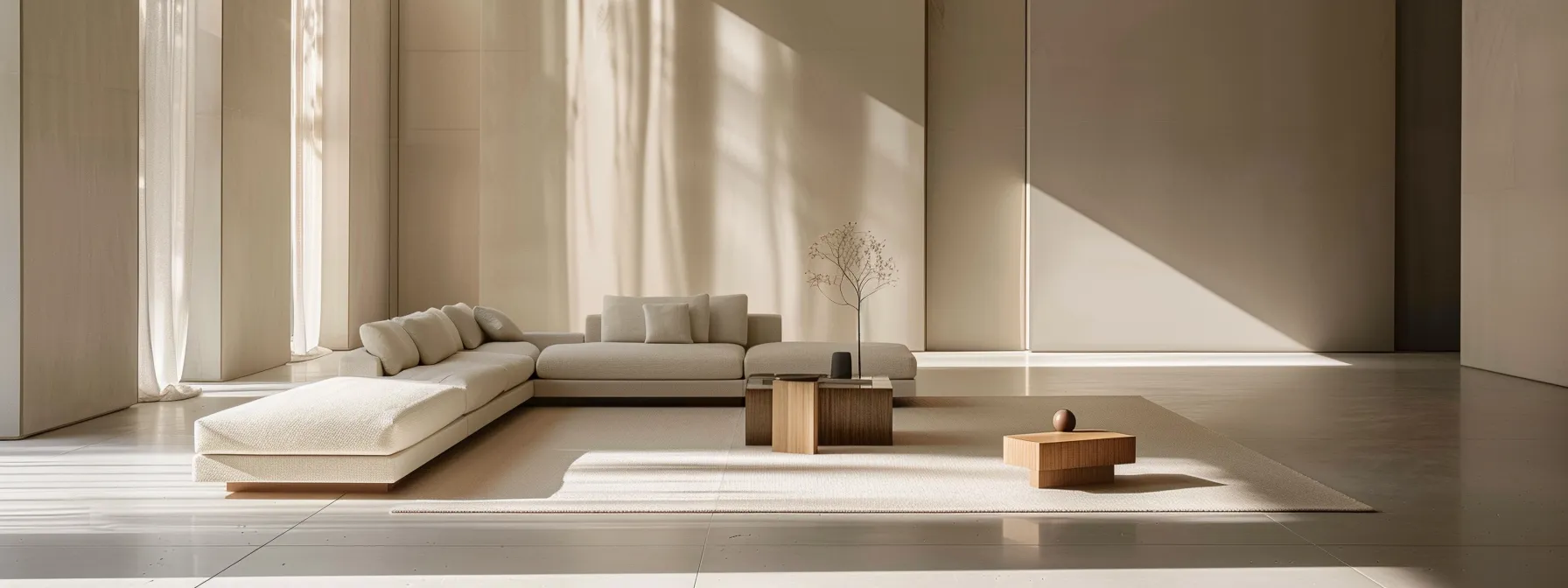 a minimalist living room with sleek furniture and strategic arrangement creating a spacious and inviting atmosphere.